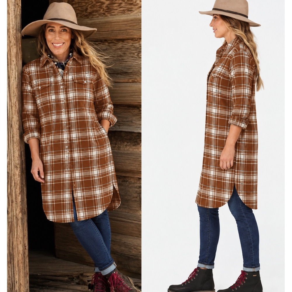 Duluth Trading Co Women's Folklore Flannel Duster Size Medium Tunic 56464